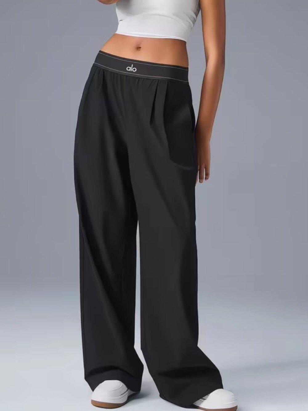 Alo Yoga Regular Suit Up Trouser Black Wide Leg Pants👖Summer Lightweight Breezy - Picture 1 of 7